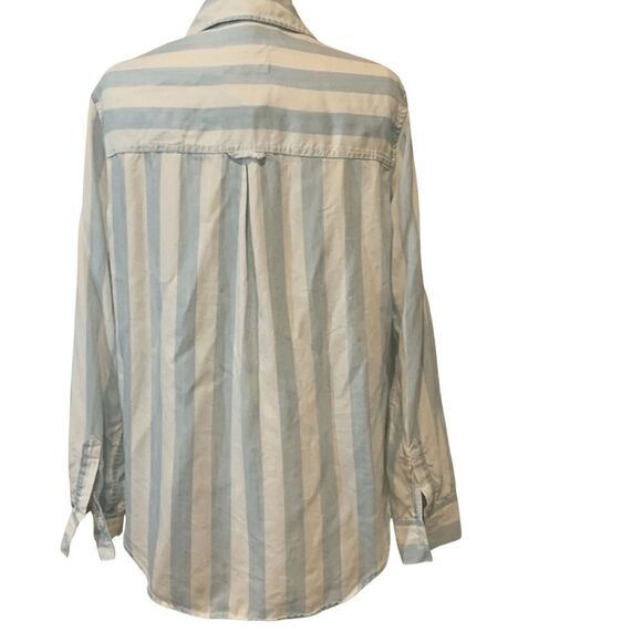 Rails Blue White Block Stripe Lace Tie Blouse S - Picture 9 of 14
